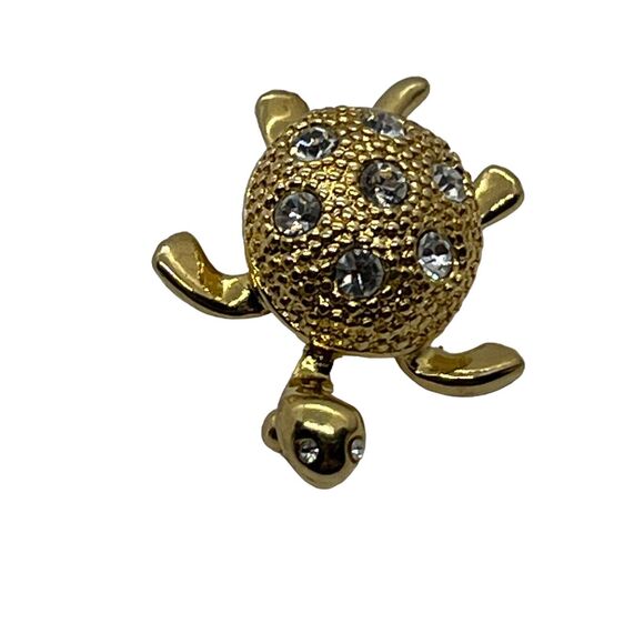 Napier Turtle Brooch Pin Crystal Rhinestone Gold Tone Signed Small Cute Vintage - Picture 3 of 15